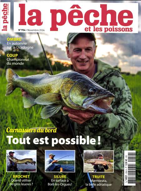 Abonement LA PECHE ET LES POISSONS - Toutes les techniques et tous les plaisirs de la peche.Leader depuis sa creation, il y a plus de 70 ans, La Peche et Les Poissons est le magazine de tous les pecheurs - debutants ou confirmes - qui souhaitent ameliorer leur technique et parfaire (...)